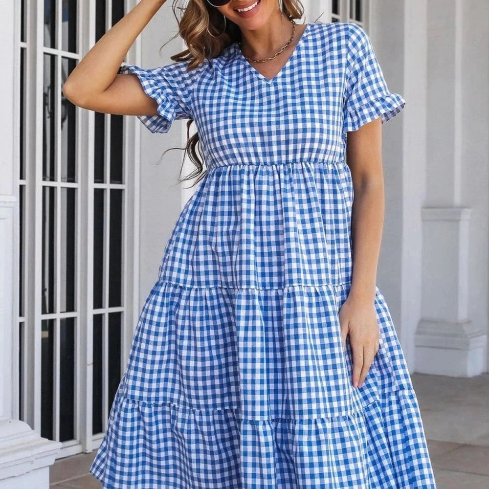 Plaid Cotton Blend Midi Dress