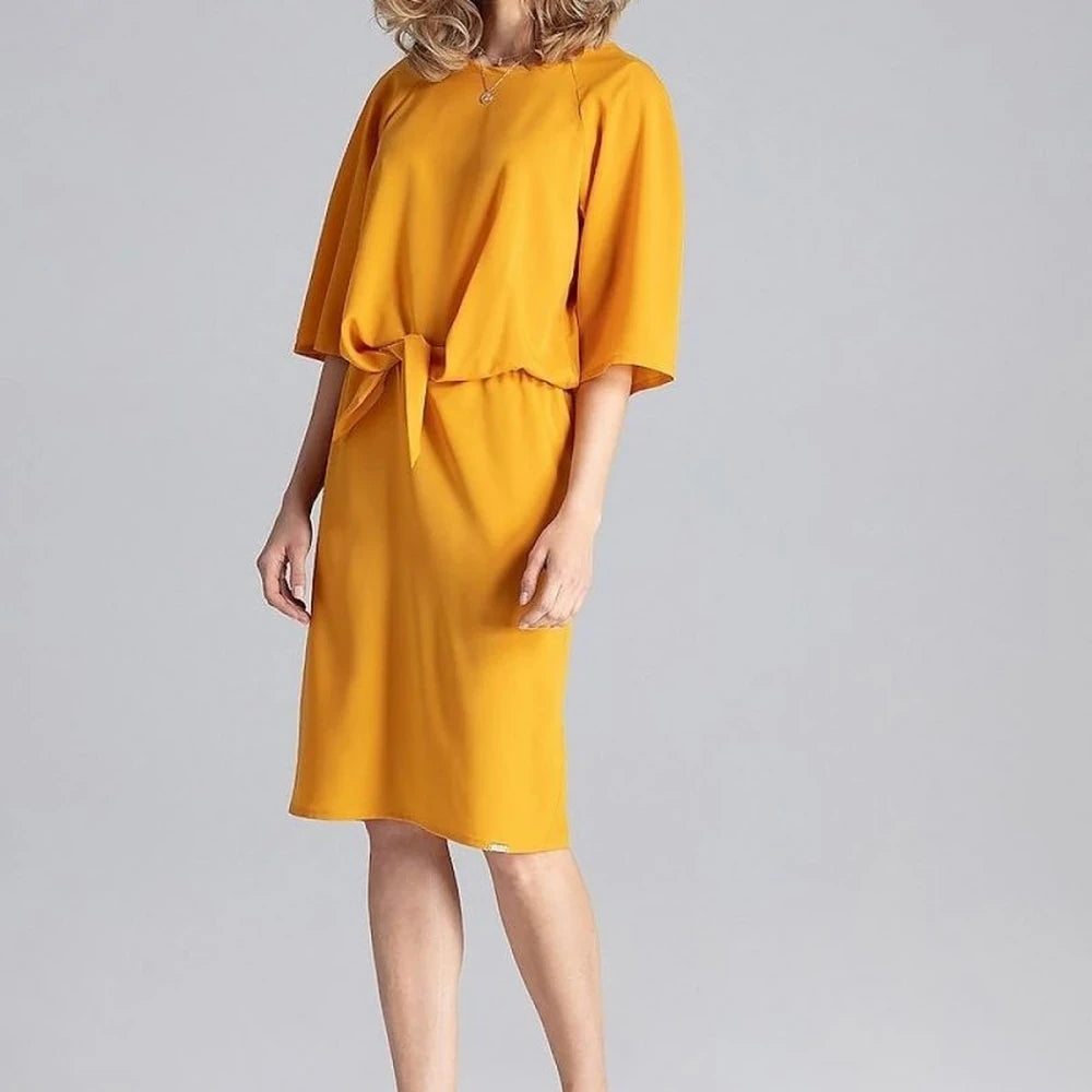 Yellow Knee-Length Dress with Elastic Waist