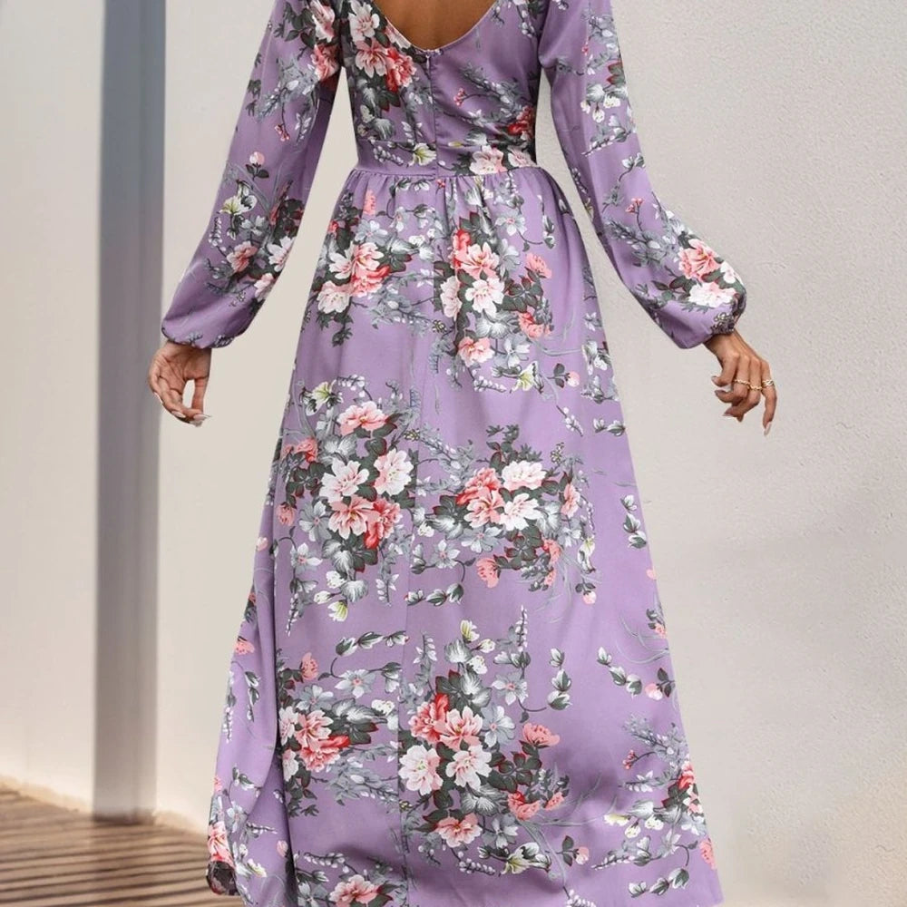 Printed Surplice Maxi Dress with Slit