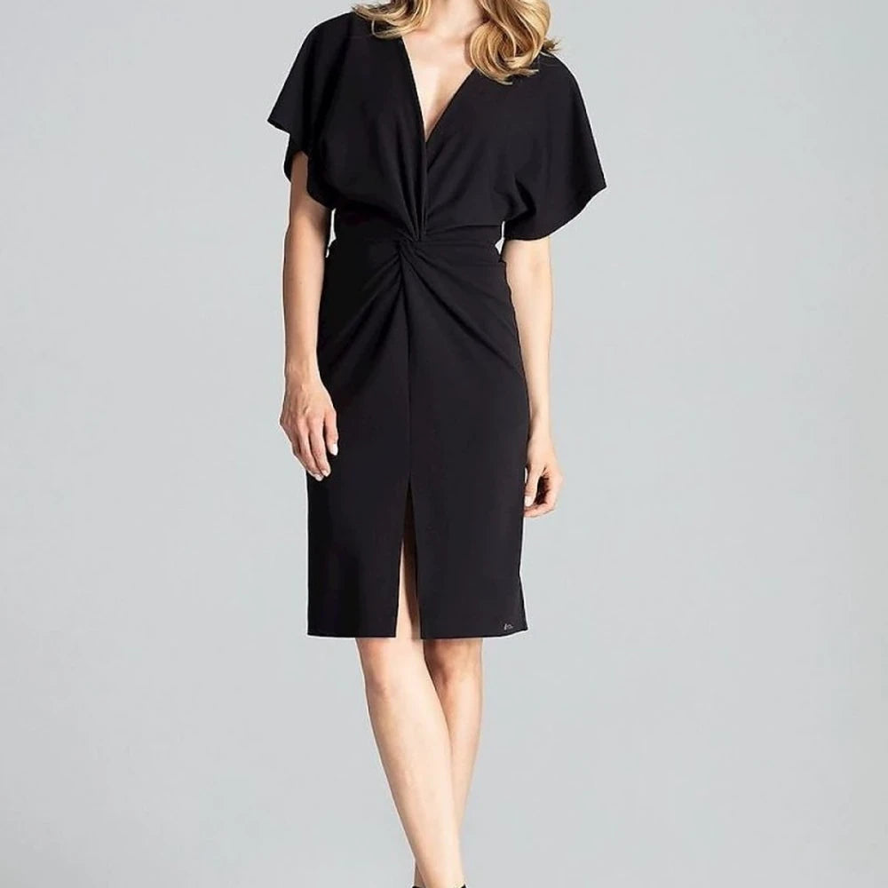 Navy Blue Midi Dress with Kimono Sleeves
