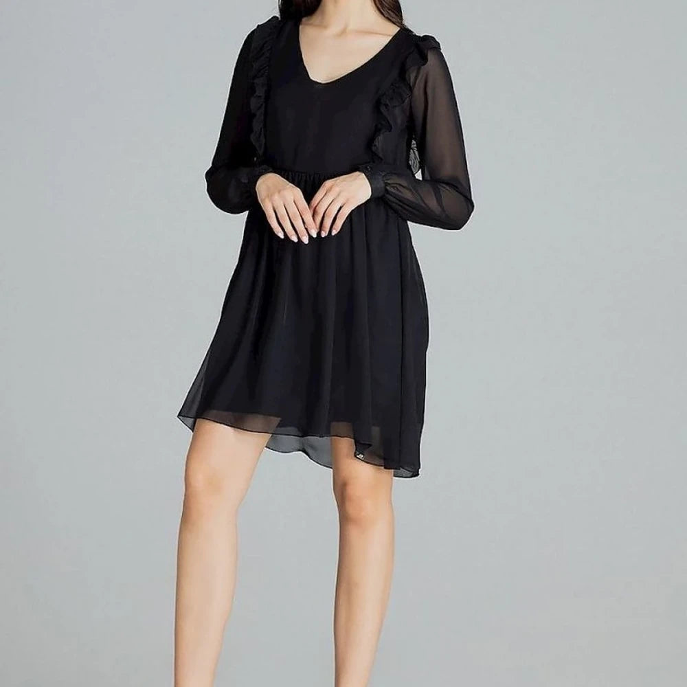 Flowy Chiffon Midi Dress with Ruffled Sleeves