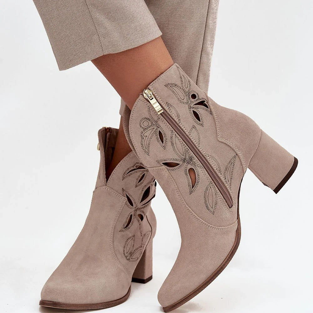Suede Heel Boots with Zip Closure