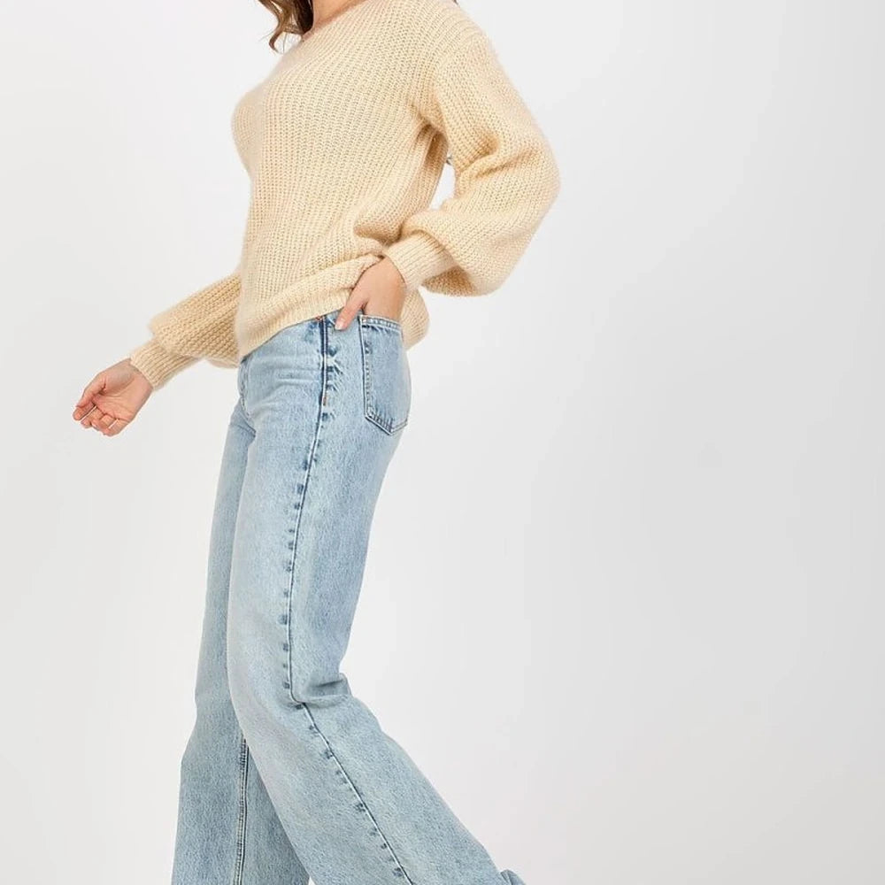 Women's Heart Neck Jumper - Acrylic, Moher, Wool Blend