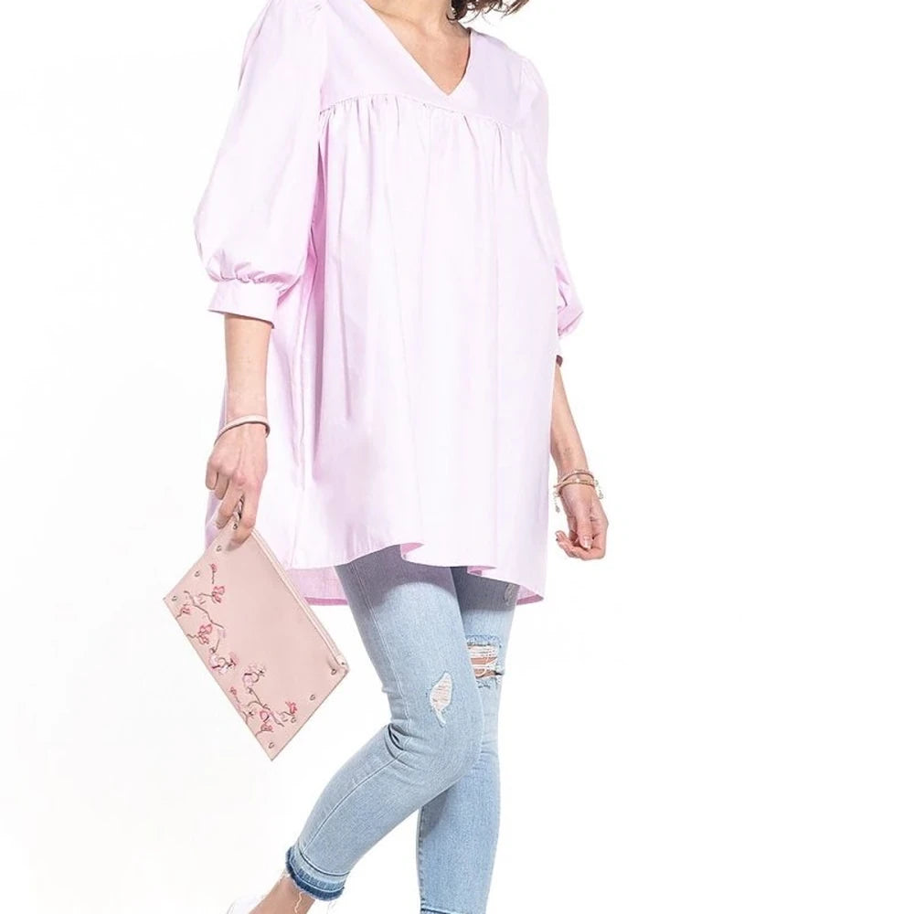 Pointed Neck Tunic Top - 100% Cotton