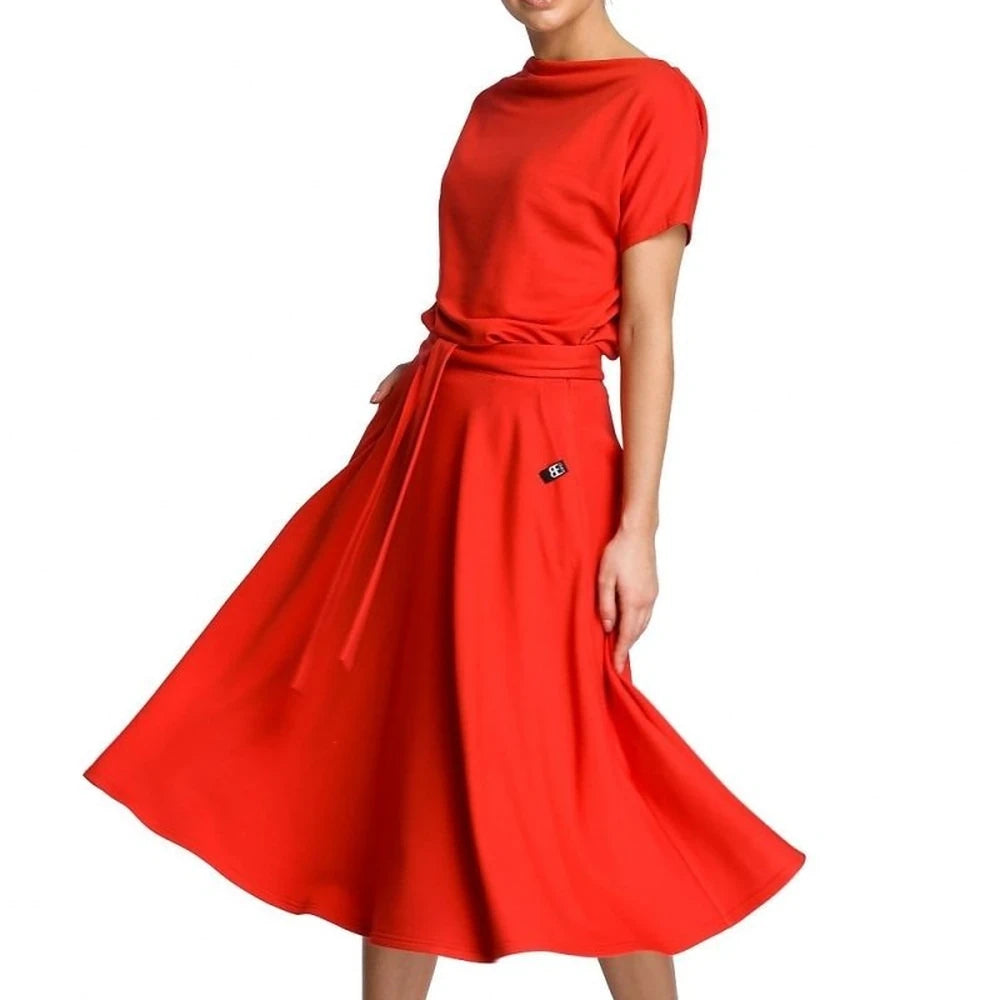 Knee-Length Flared Belted Dress