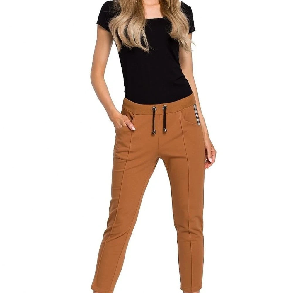 Women's Cotton Blend Trousers with Elastic Waist