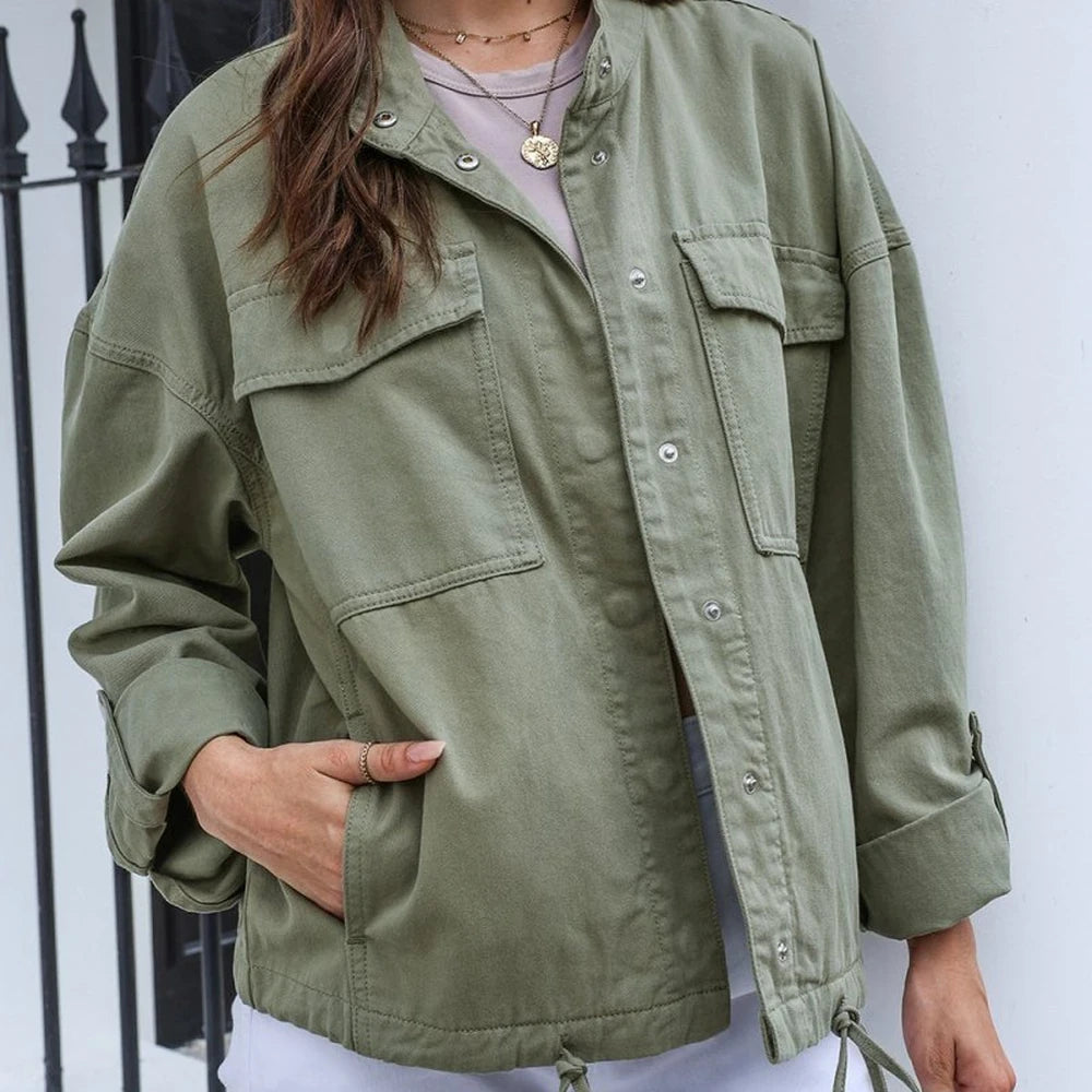 Denim Jacket with Drawstring Hood