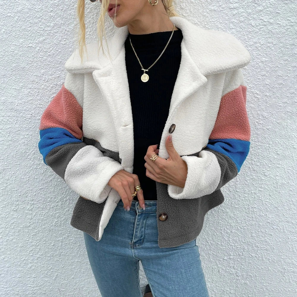 Shiny Color Block Button Down Jacket