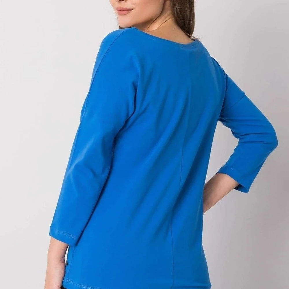 Light Blue 3/4 Sleeve Blouse with Inscription