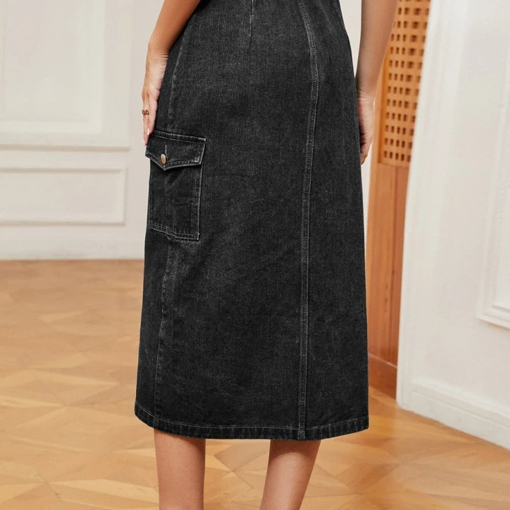Midi Button Down Denim Skirt