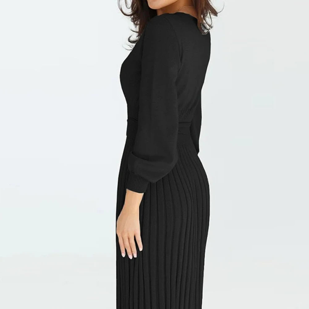 Round Neck Long Sleeve Sweater Dress