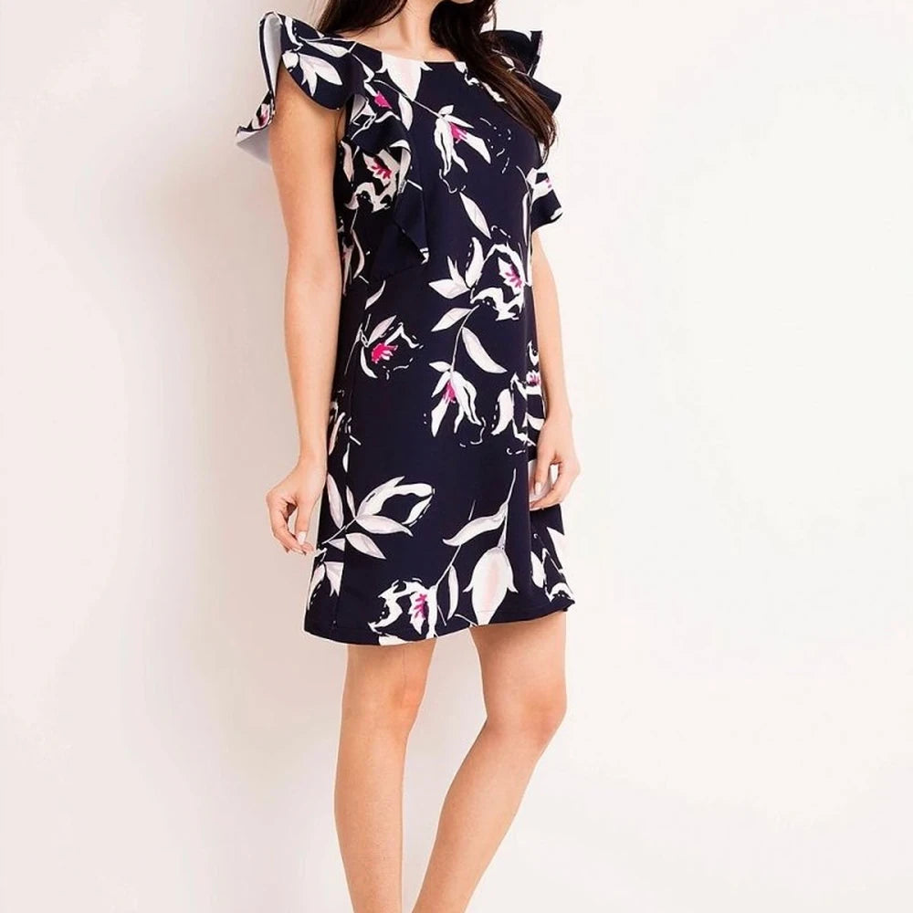 Floral Frill Sleeve Dress - Ecru