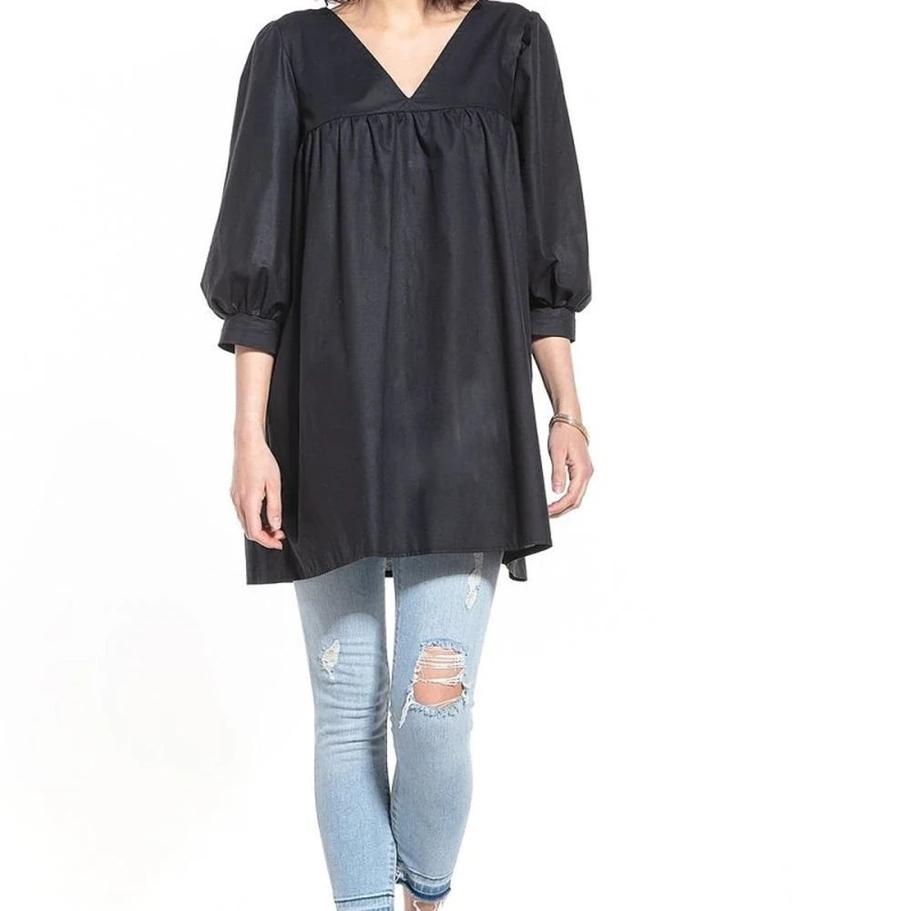 Pointed Neck Tunic Top - 100% Cotton