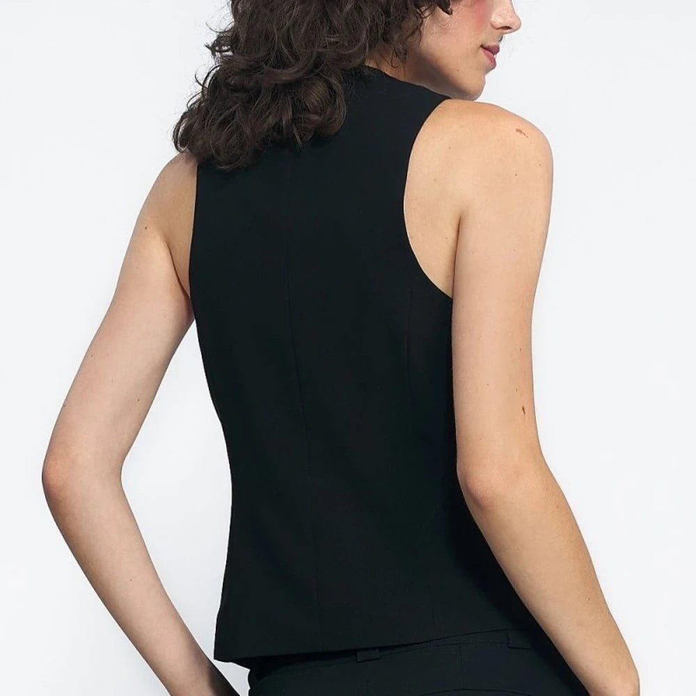 Lined Vest with Collar and Pockets