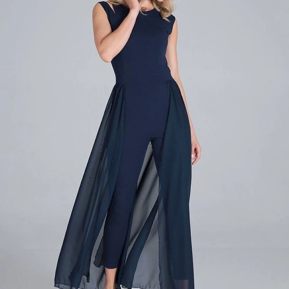 Sleeveless Chiffon Jumpsuit with Slit Skirt