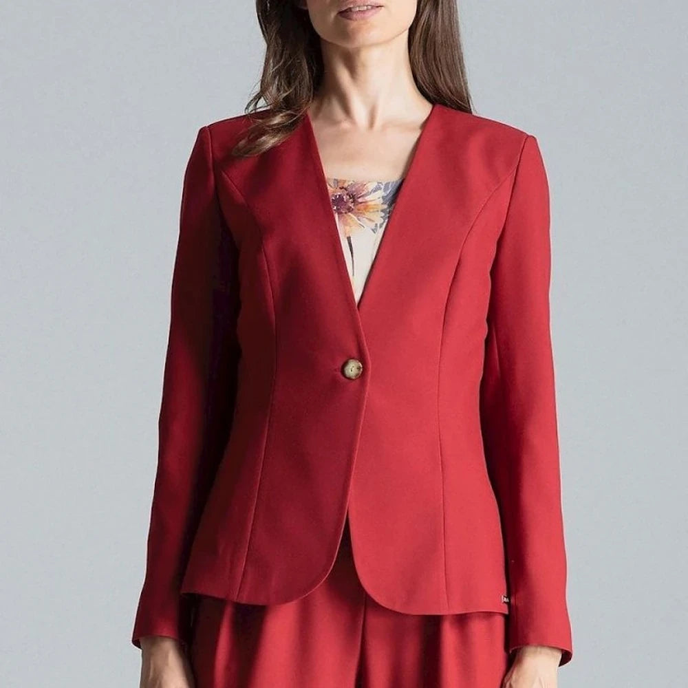 Patterned One-Button Jacket with No Lapels