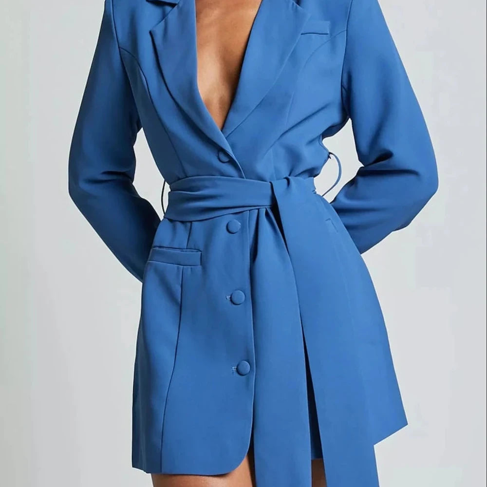 Lapel Collar Tie Waist Blazer