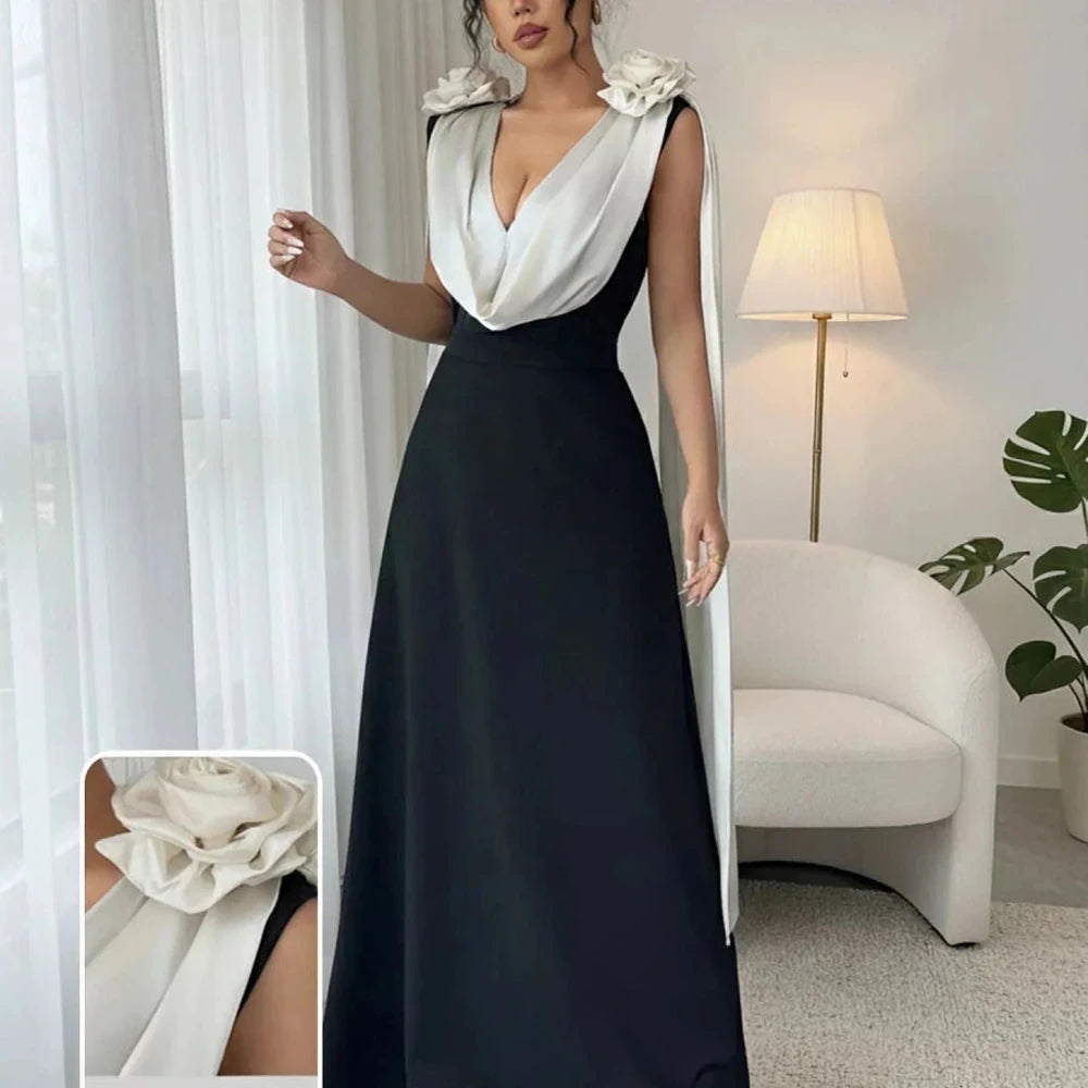 Floral Applique Two Tone Maxi Dress