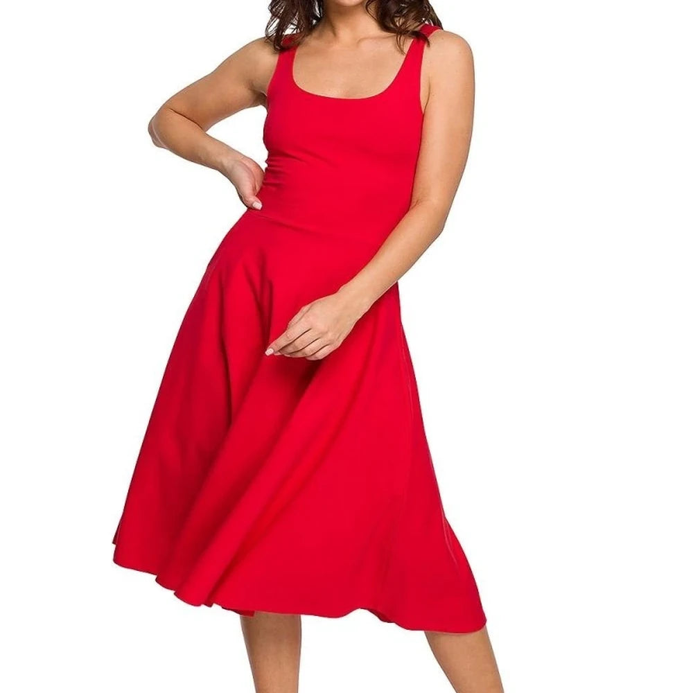 Cotton Dress Thin Straps Flared Bottom Pockets