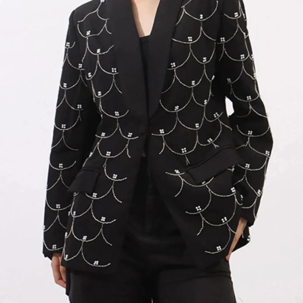 Pearl Detail Long Sleeve Blazer