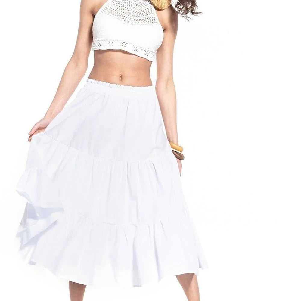 Long Cotton Skirt with Elastic Waistband