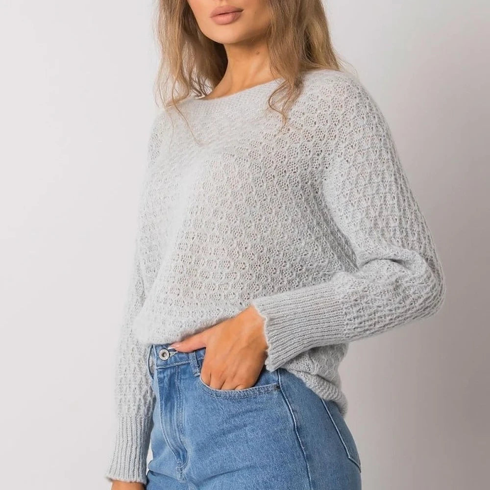 Grey Loose Fit Mohair Wool Blend Sweater