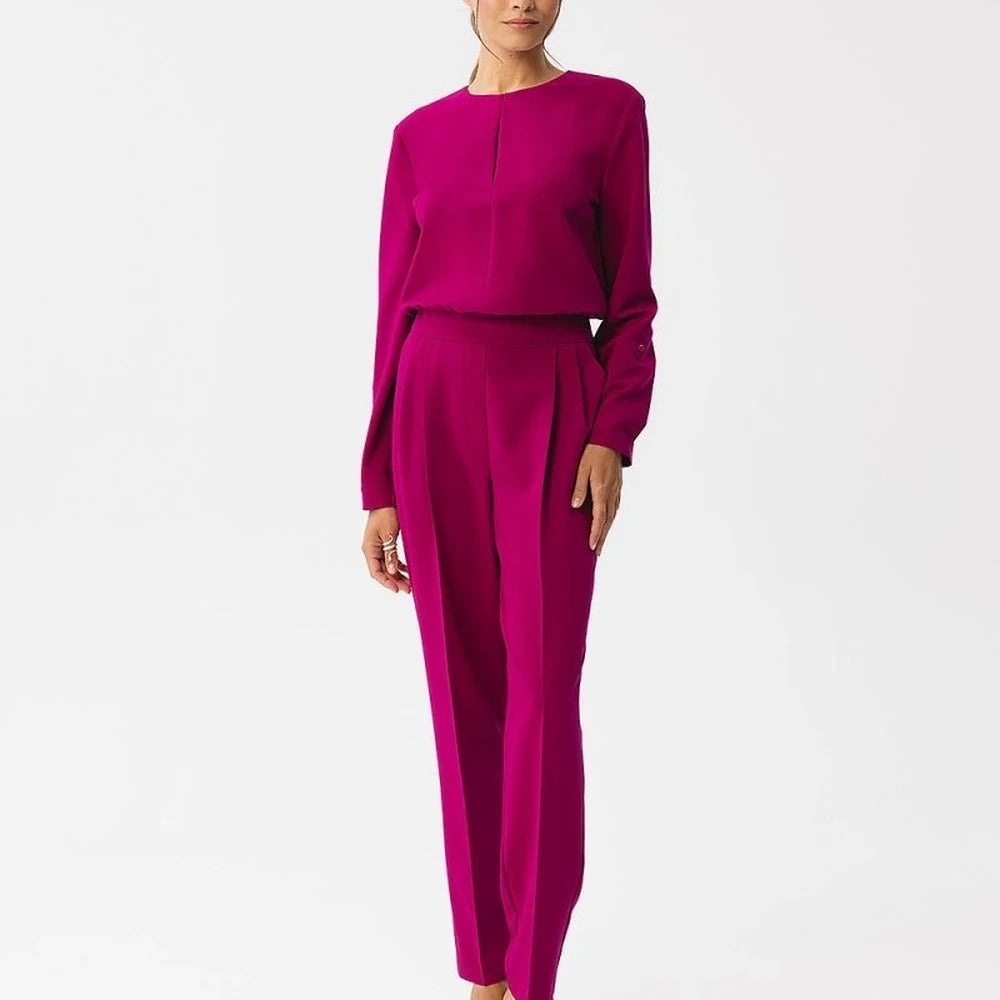 Elegant Slit Neck Jumpsuit with Button Closure