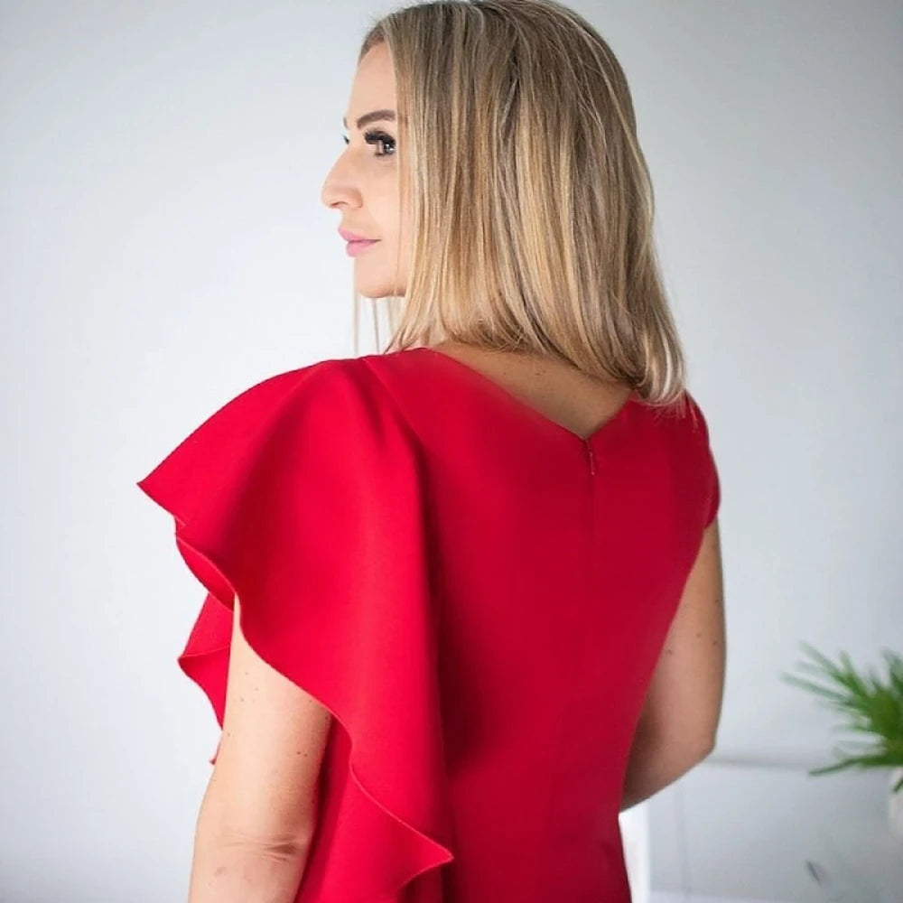 Red Shimmering Cocktail Dress with Frills