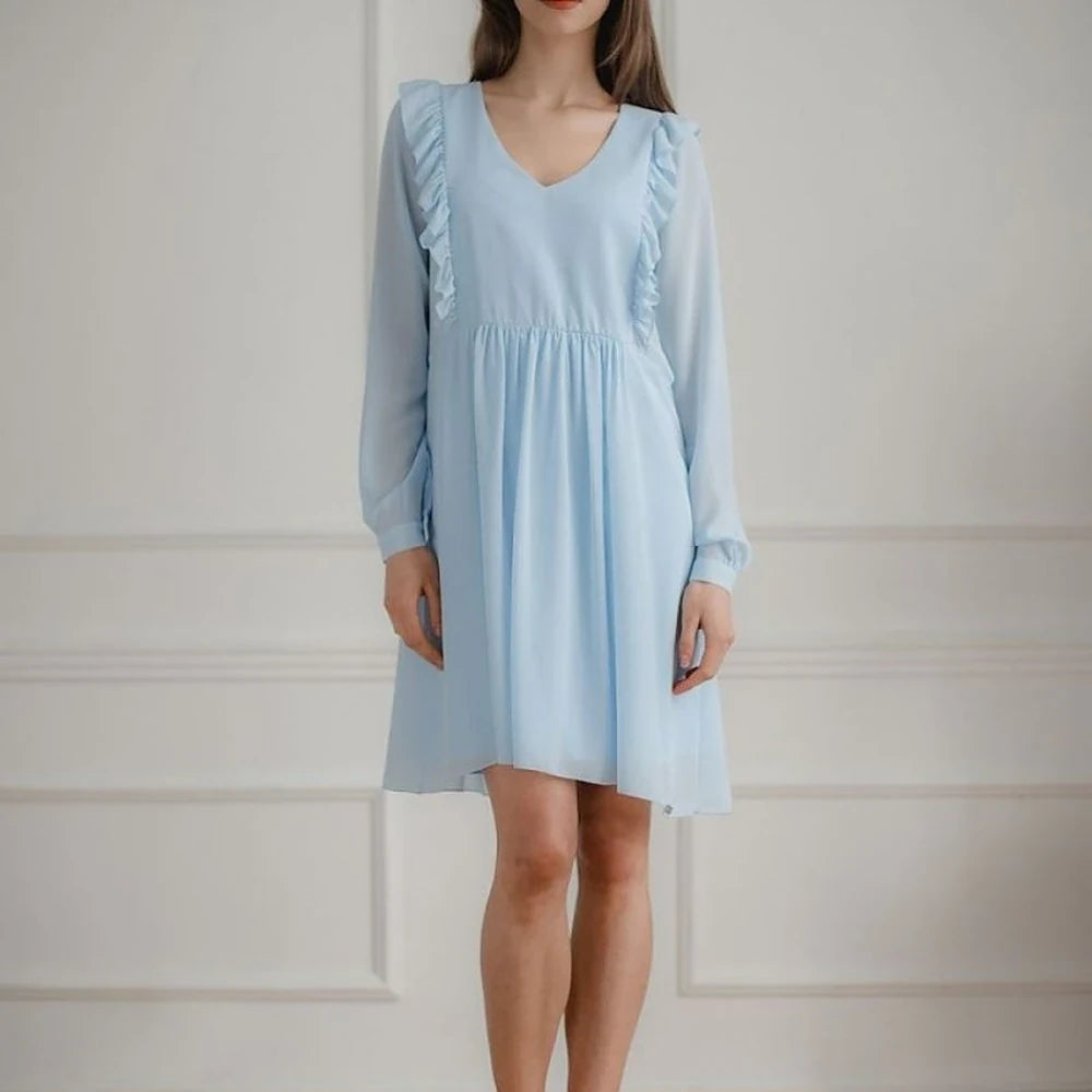 Flowy Chiffon Midi Dress with Ruffled Sleeves