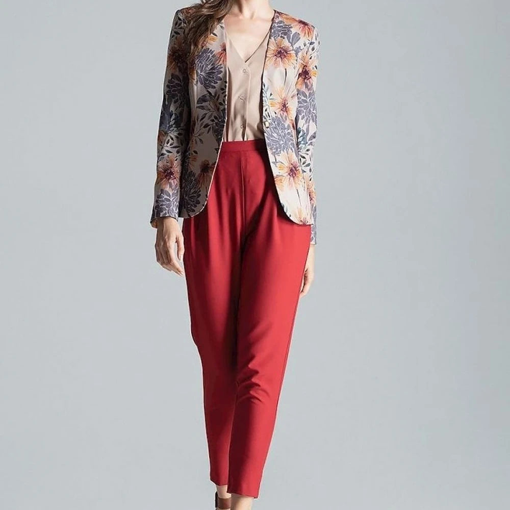 Patterned One-Button Jacket with No Lapels