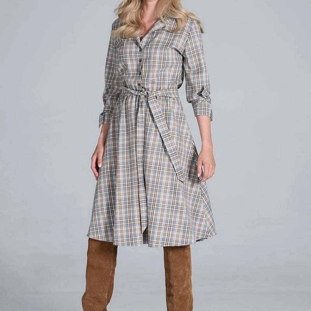 Women's Midi Dress with Collar and Belt