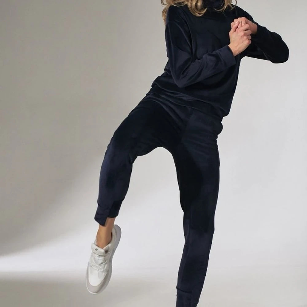 Green Velour Tracksuit Trousers with Drawstring Waist