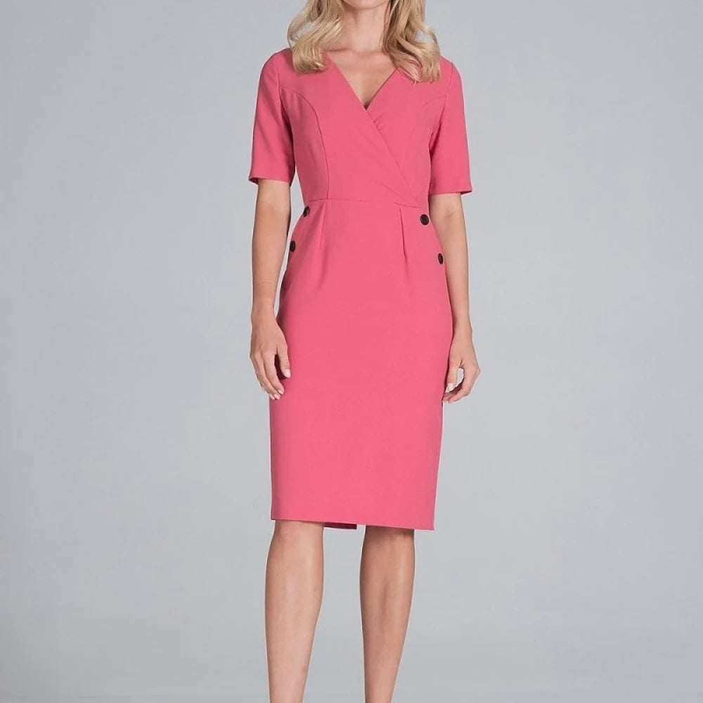 Midi Pencil Dress with Envelope Neckline