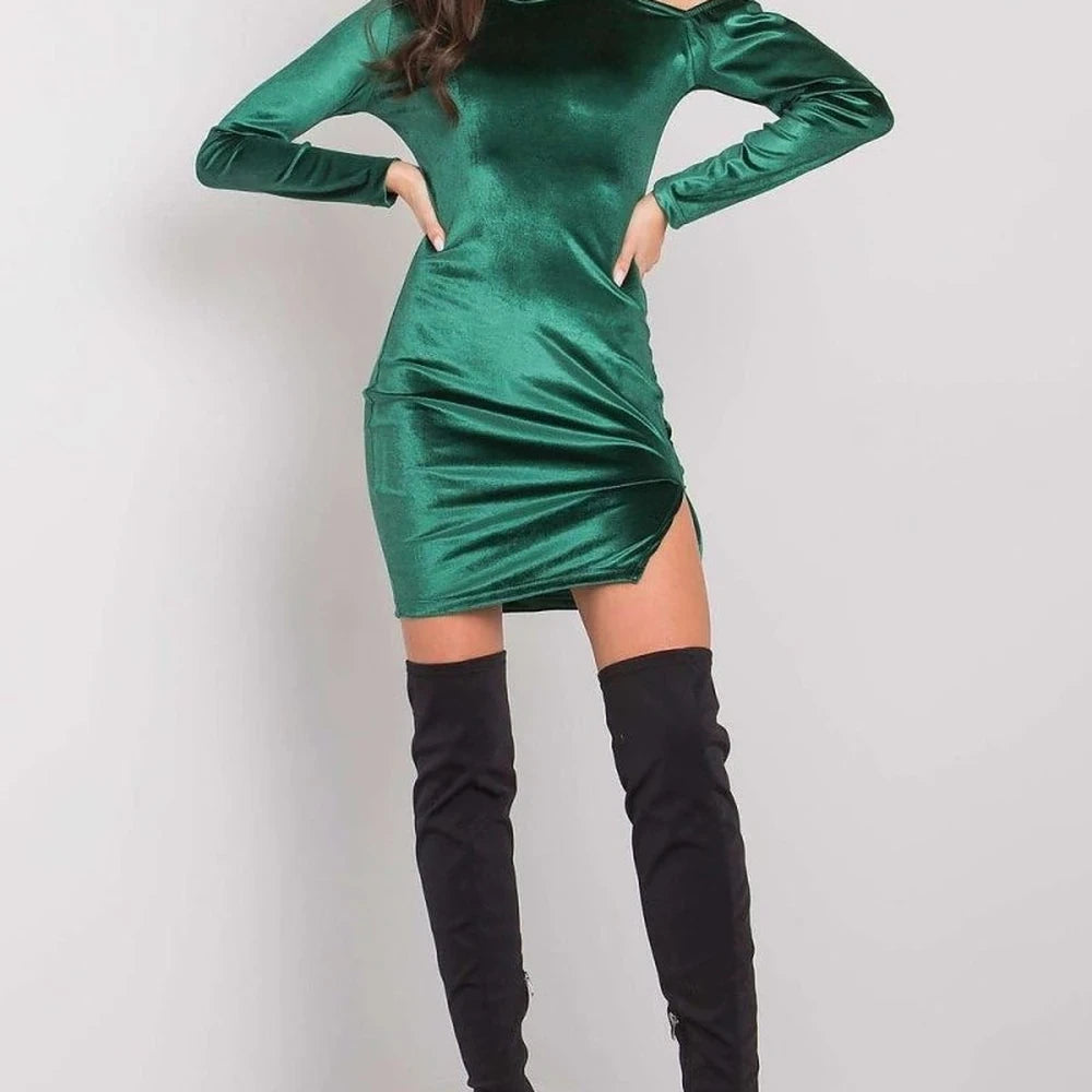 Dark Blue Velour Slit Dress