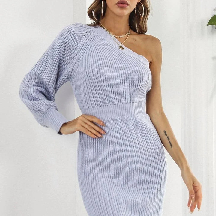 Lavender One Shoulder Sweater Dress