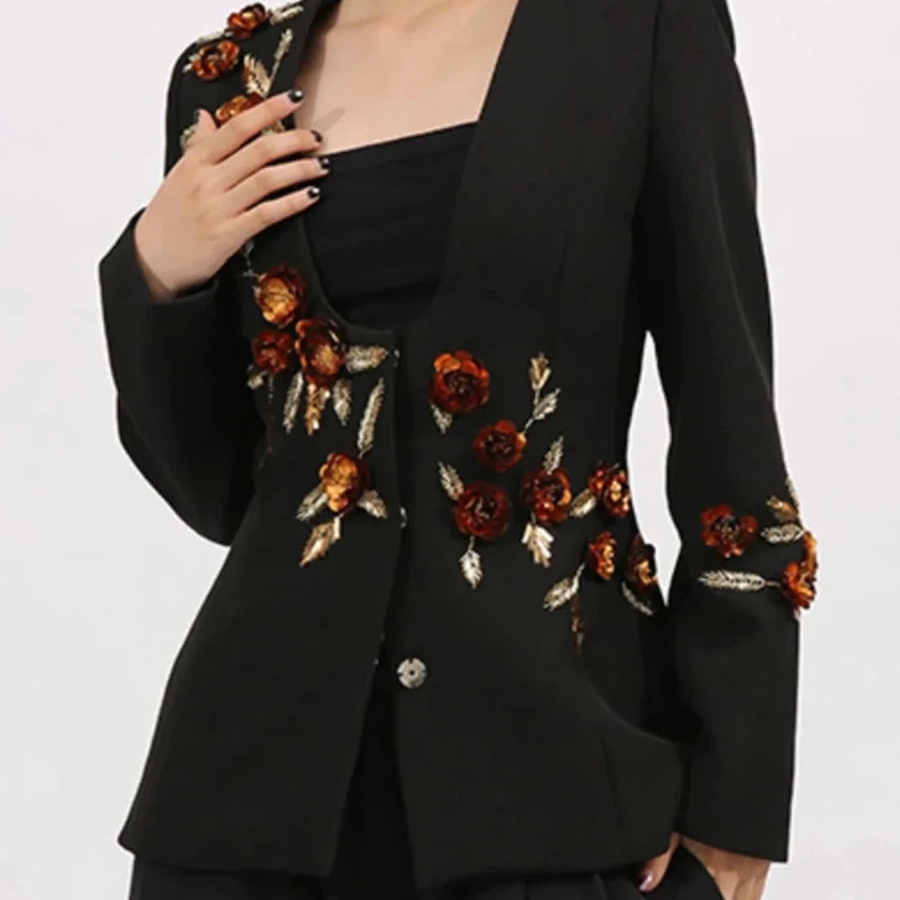 Embroidered Long Sleeve Blazer