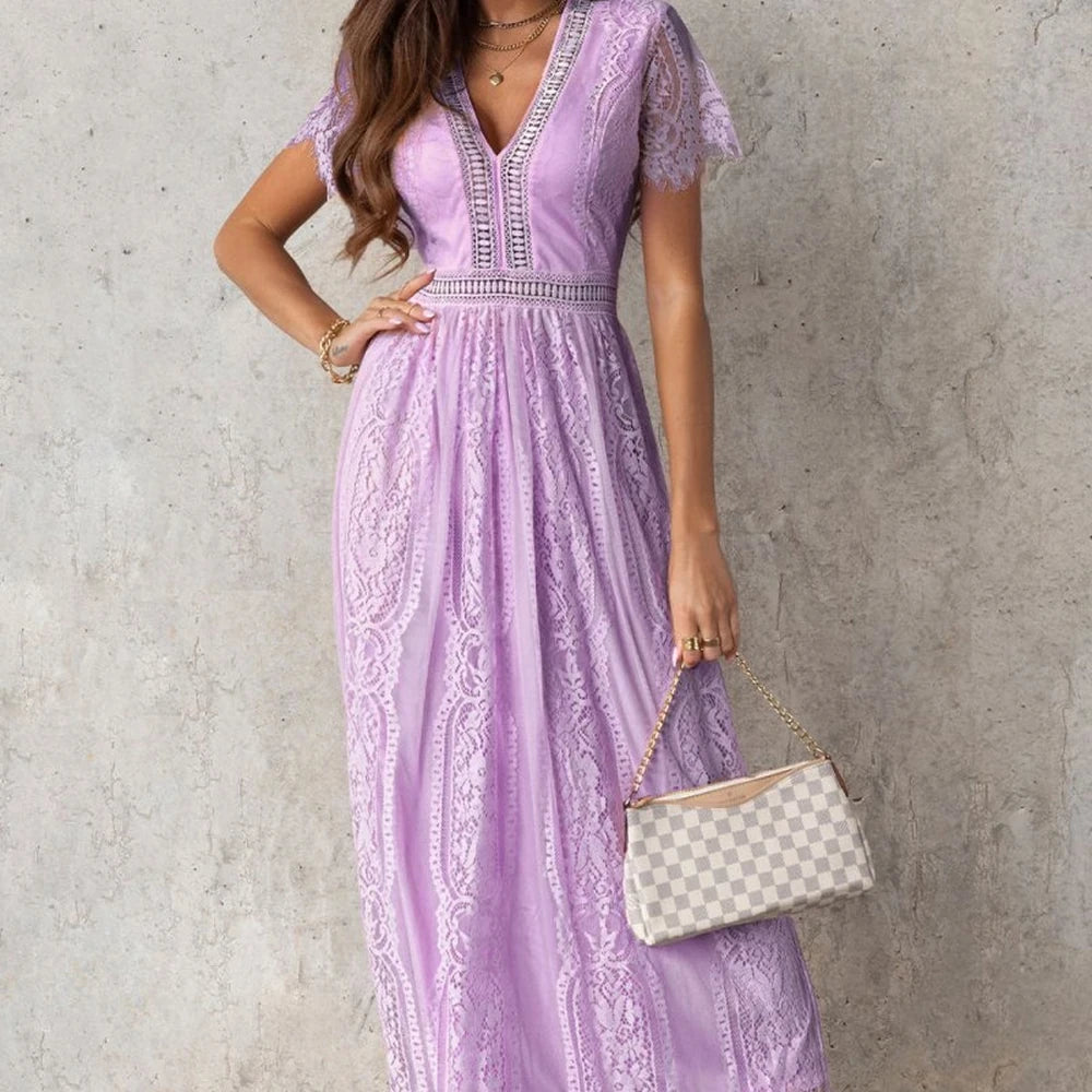 Scalloped Lace V-Neck Maxi Dress