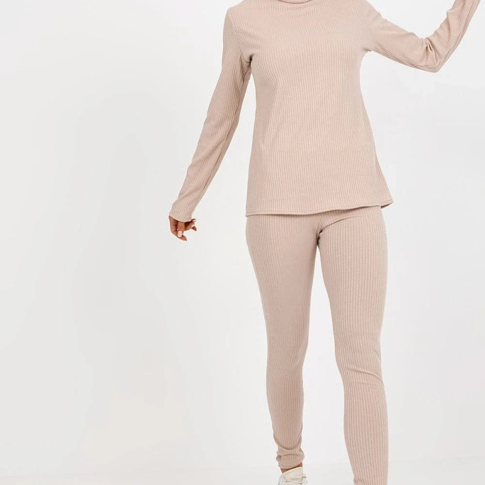 Ribbed Turtleneck Blouse with Long Sleeves