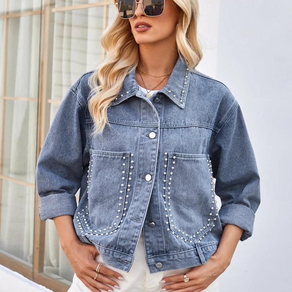 Studded Long Sleeve Denim Jacket