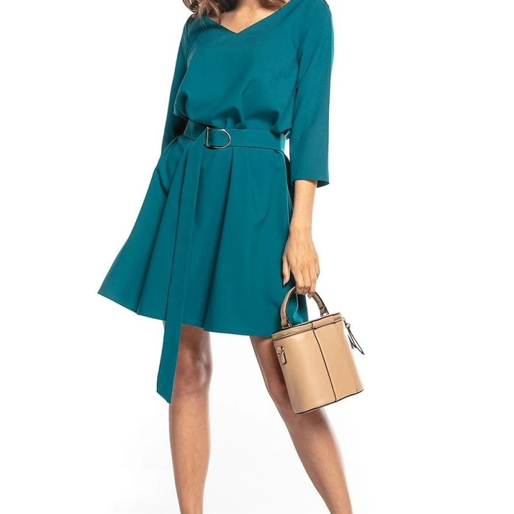 Trapeze Dress with 3/4 Sleeves and Belt