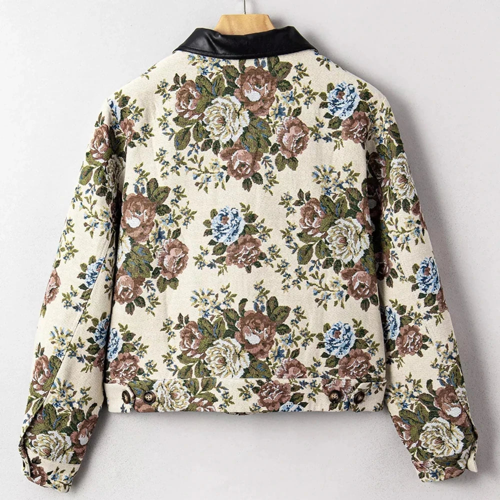 Floral Zip Up Collared Jacket