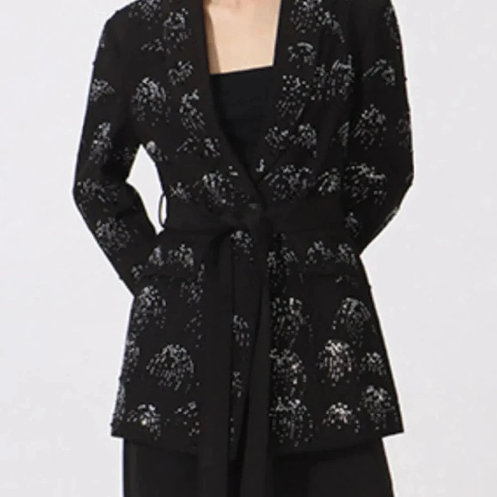 Rhinestone Button Down Long Sleeve Blazer
