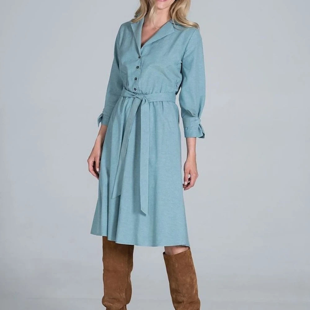 Women's Midi Dress with Collar and Belt