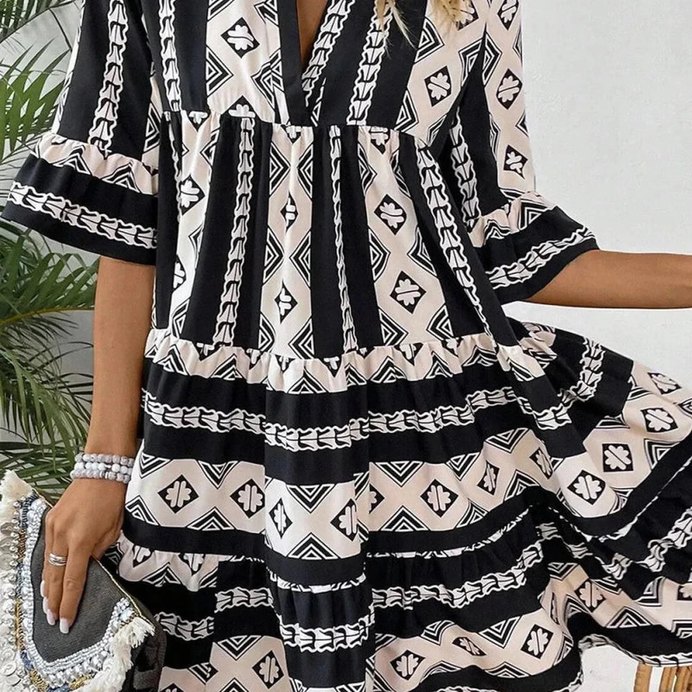 Black Tiered Half Sleeve Dress