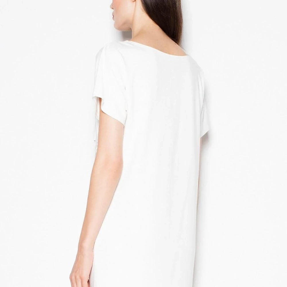 Beige Short Sleeve Dress with Waist Stripes