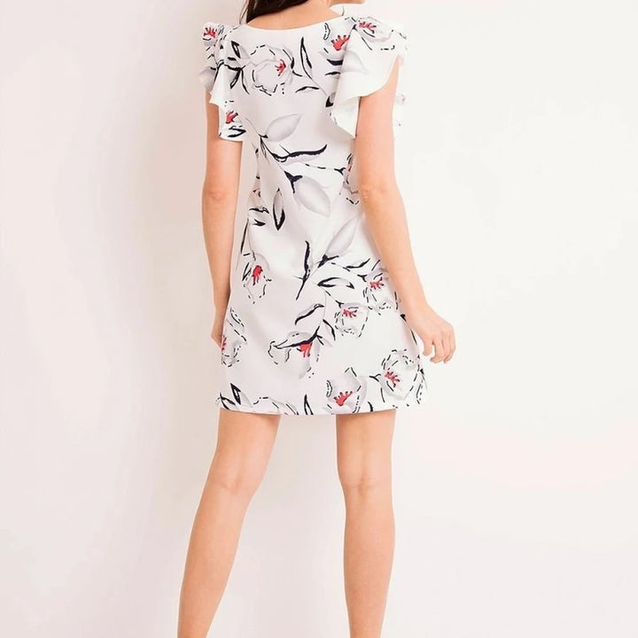 Floral Frill Sleeve Dress - Ecru