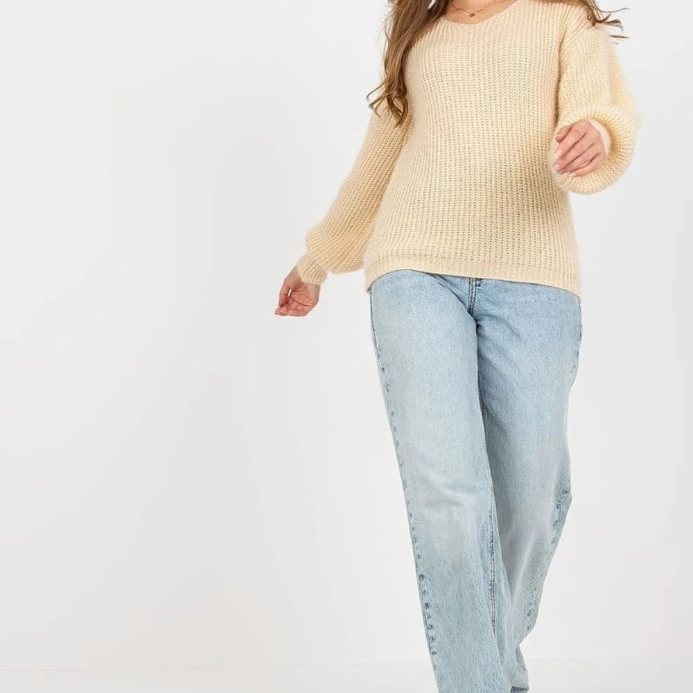 Women's Heart Neck Jumper - Acrylic, Moher, Wool Blend