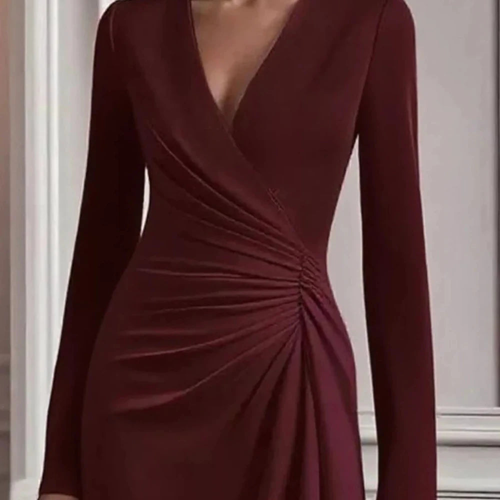 Ruched Surplice Long Sleeve Dress