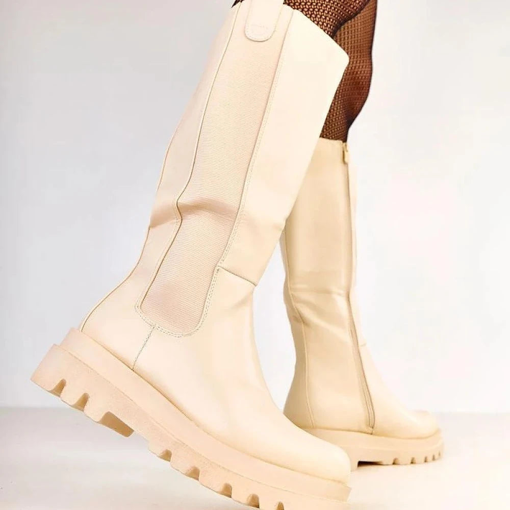 Women's Beige Thigh-High Boots