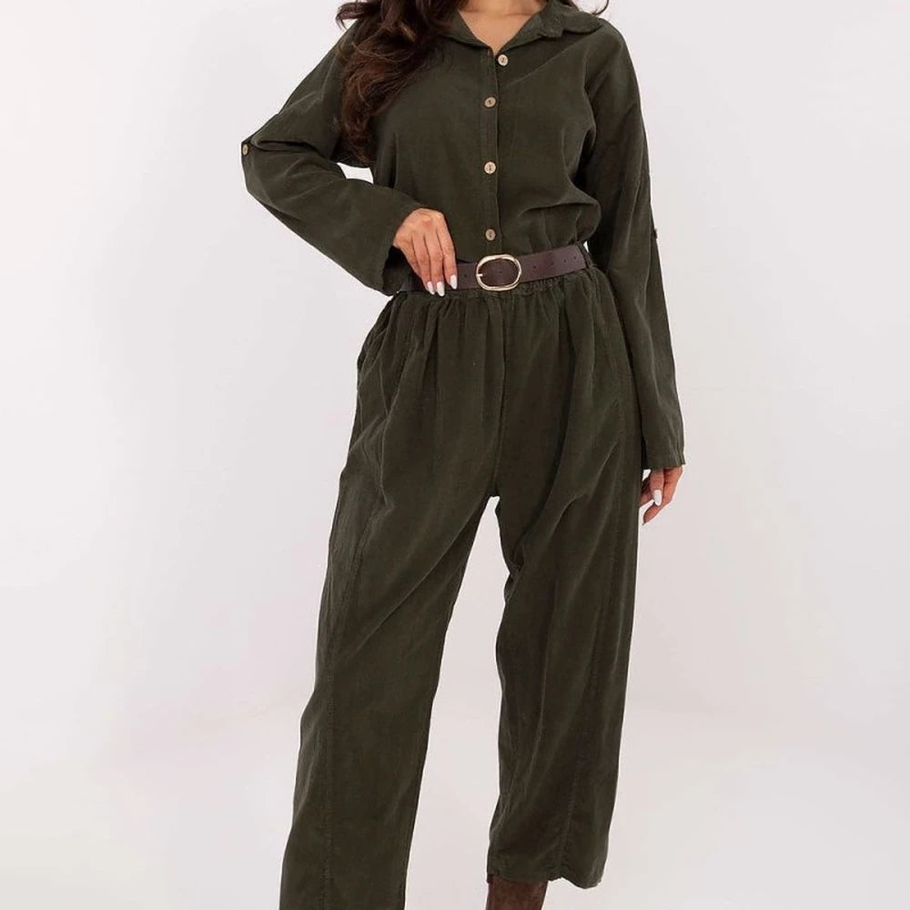 Corduroy Shirt with Collar and Button Closure